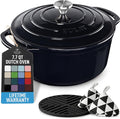 Zulay Kitchen 7.7 Quart Enameled Cast Iron Dutch Oven Pot with Lid – Premium Durability & Oven Safe up to 500°F – Heavy Duty Cookware Perfect for Bread Baking, Stews, Braising & Roasting – Black