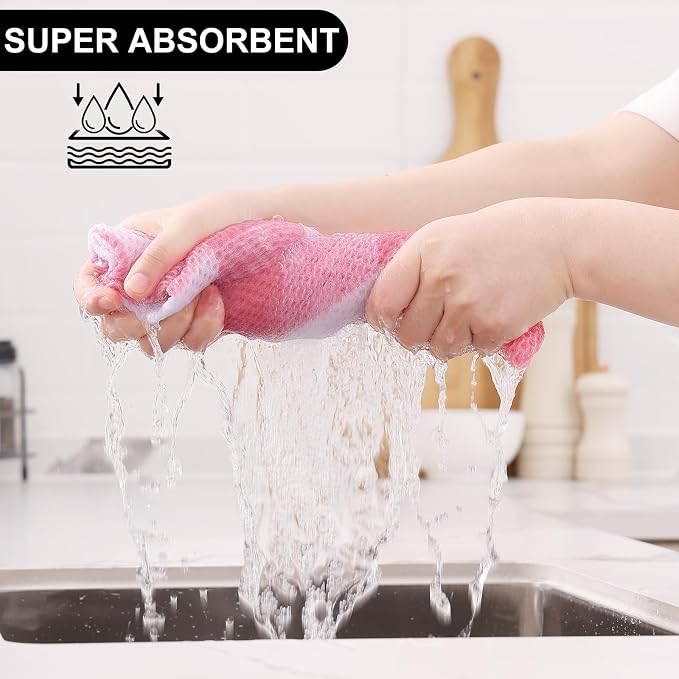 Homaxy Kitchen Towels and Dishcloths Set, Set of 12, White & Pink | Bulk Cotton Waffle Weave Check Plaid Kitchen Towels, Super Soft and Absorbent Dish Cloths, 12 x 12 and 13 x 28 Inches