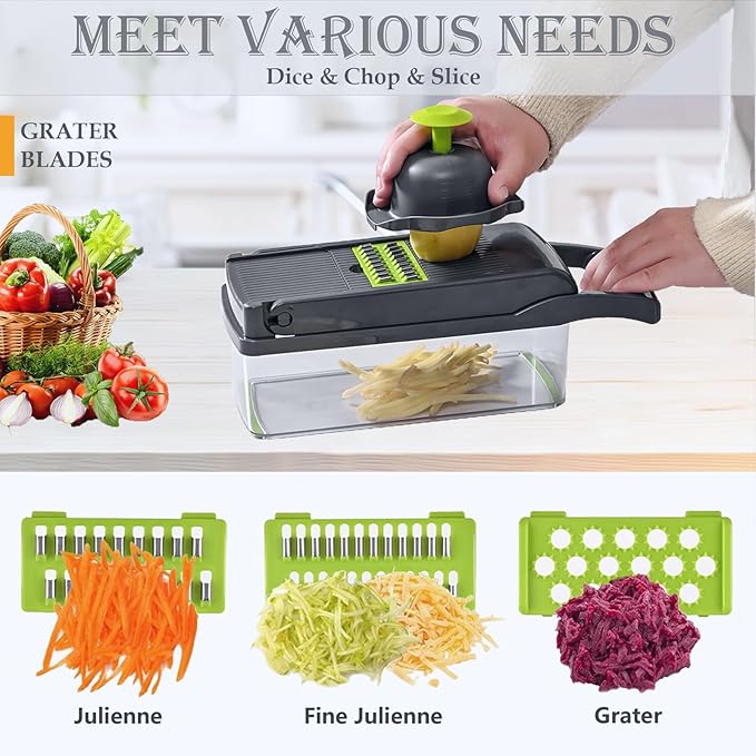 Vegetable Chopper Mandoline Slicer Home Kitchen Appliance Essential Gadget | Pro-Series Veggie Cutter with Container for Food Onion Fruit Salad Potato Christmas Gift House Cooking Supply Tool Item