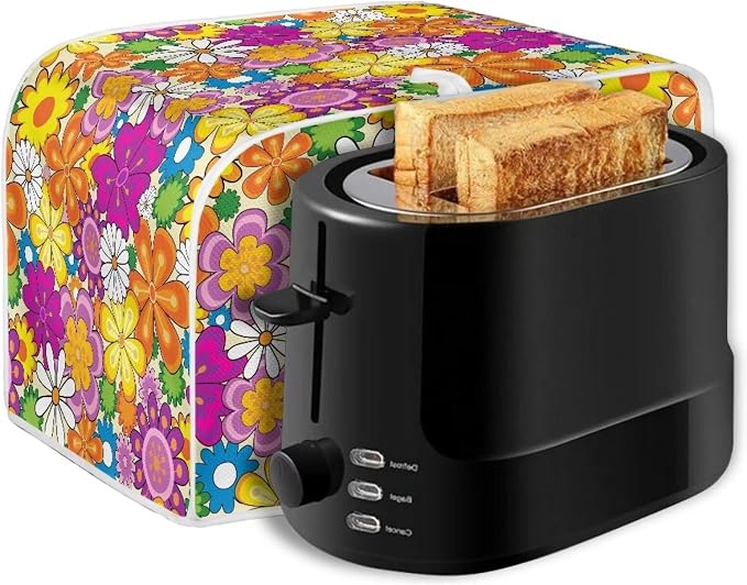 Daisy Print Food Toaster Cover Multicolor, Floral 2 Slice Wide Slot Oven Protector Fingerprint Protector, Foldable Small Appliance Protection Anti-dust Bread Machine Cover