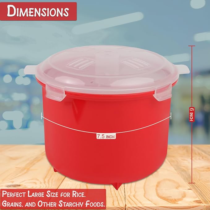 Home-X Microwave Rice Cooker - Rice Steamer Cooker with Steam Release Vents and Easy Locking Clips - 10 Cups BPA-Free, Dishwasher Safe, Easy-To-Use, Low Mess Microwave Rice Cooker Vegetable Steamer