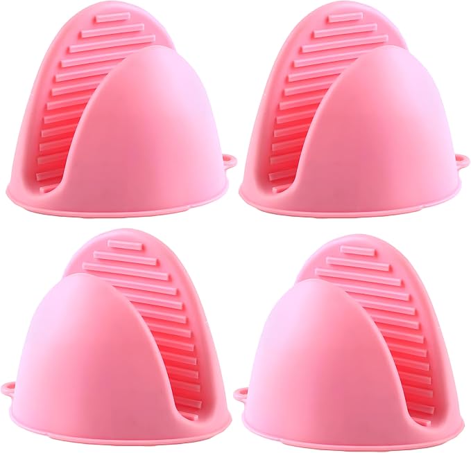 2 Pairs All Pink Mini Silicone Oven Gloves, Mini Finger Protector Pot Holder for Kitchen,Cooking,Baking,BBQHeat Resistant Gloves，can be Washed in the Dishwasher