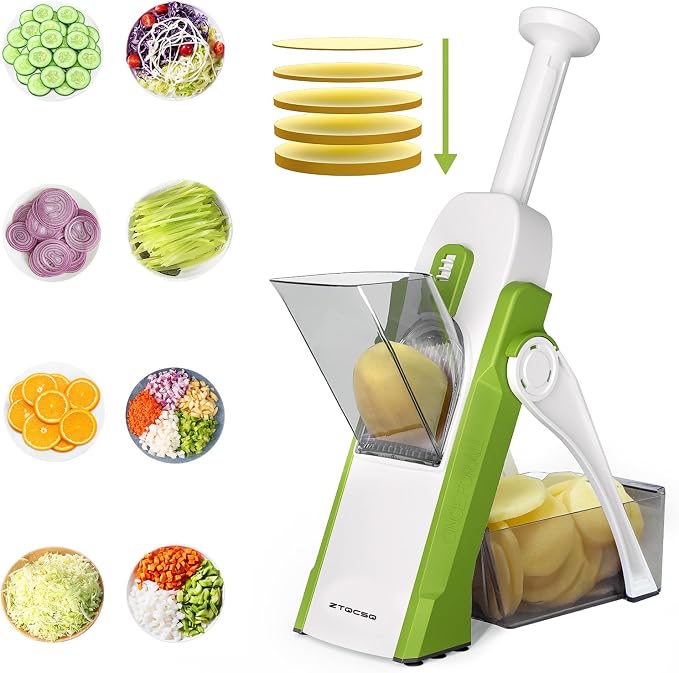 Safe Mandoline Slicer for Kitchen, Vegetable & Food Cutter, Easy to Clean | Safe Mandoline Slicer for Kitchen, Easy to Clean/Storage, Potato Slicing,Strips,Shredding,Dicing,Cleaning brush(Green)