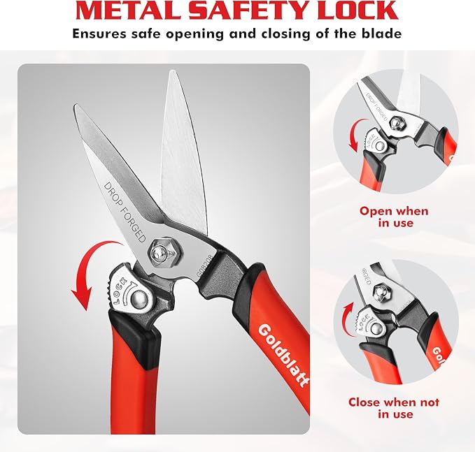 Goldblatt 3PCS Heavy Duty Scissors, Multipurpose Shop Scissors | Drop Forged Blades with Small Serrations, Comfortable Handle for Easy Cutting Cardboard, Wires, Leather, Fabric