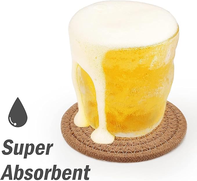 ABenkle Drink Coasters with Holder Set of 10, Cotton Woven Absorbent Coasters for Drinks, Minimalist Home Decor Coaster Set for Wooden Tabletop Protection Table, 4.3 inches