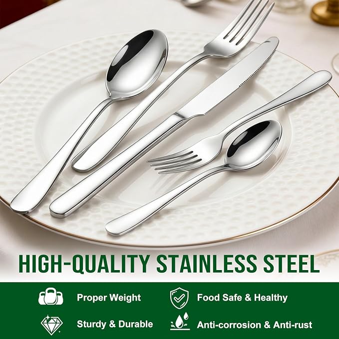 ENLOY 20 Piece Silverware Flatware Set, Stainless Steel Cutlery Set for 4 | Kitchen Utensil Set Service for 4, Include Heavy Duty Knife Fork Spoon, Mirror Polished for Home, Kitchen, Dishwasher Safe