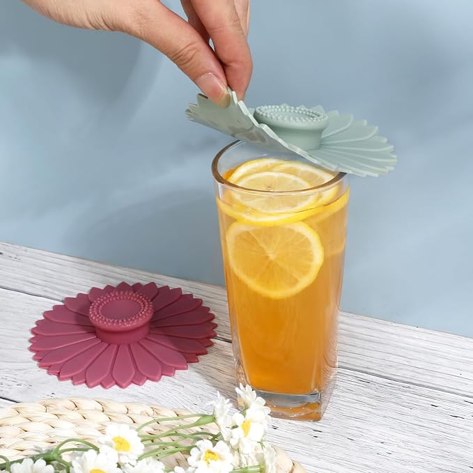 4 Pcs Sunflower Silicone Stretch Lids Multicolored for Mugs, Cups, Bowls, Glass Containers, Silicone Cup Covers Food Grade Dust-proof Alright Seal for Coffee and Tea