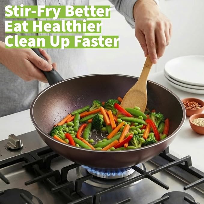 TECHEF - Art Pan 12" Wok/Stir-Fry Pan, Coated 5 times with Teflon Select Non-Stick Coating (PFOA Free) - Made in Korea (with Lid)