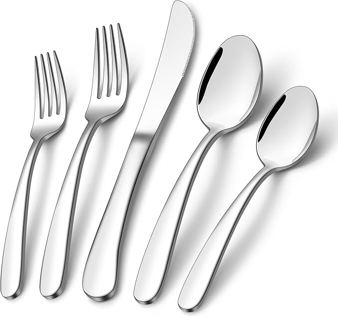 E-Far Silverware Set for 8, 40-Piece Heavy Duty Stainless Steel Forks and Spoons Flatware Set, Metal Eating Utensils Cutlery for Home Kitchen, Mirror Polished & Dishwasher Safe