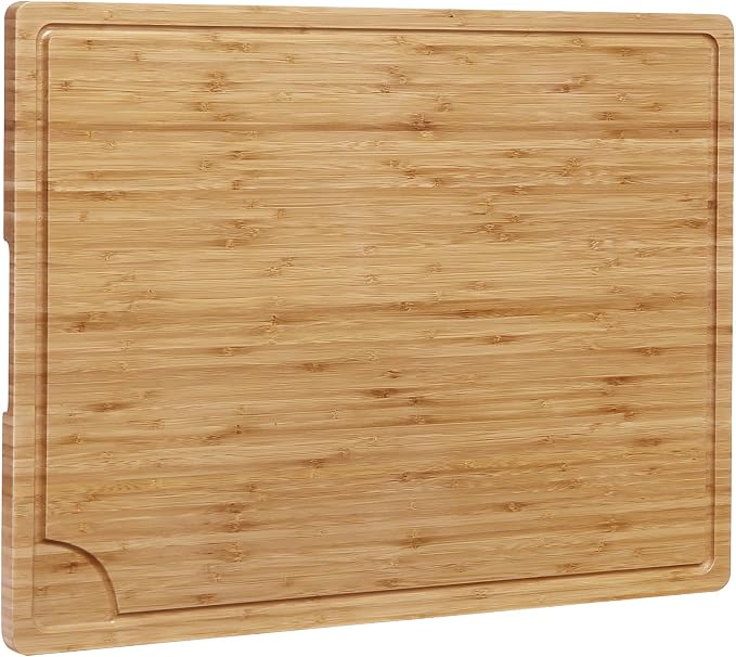 GarveeHome 24 in Extra Large Bamboo Cutting Board for Kitchen, Heavy Duty Wood Kitchen Stovetop Cover Chopping Board with Side Handles and Juice Groove, 100% Organic Bamboo
