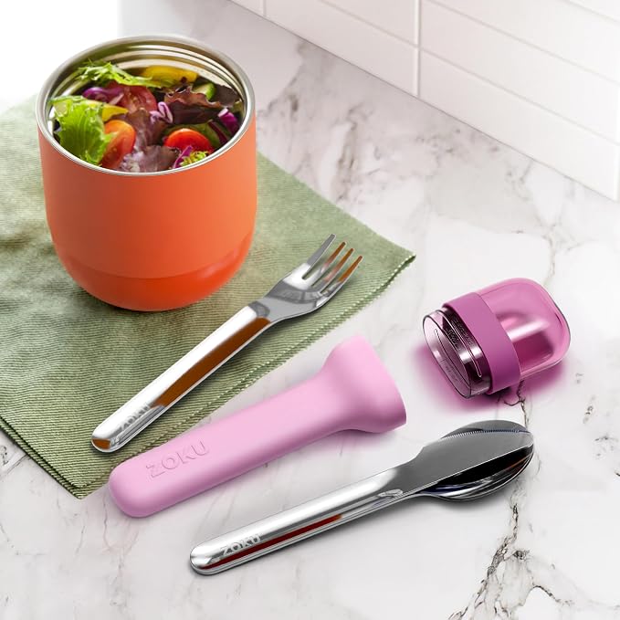 Zoku Pocket Utensil Set Stainless Steel Fork, Knife, and Spoon in Case Purple