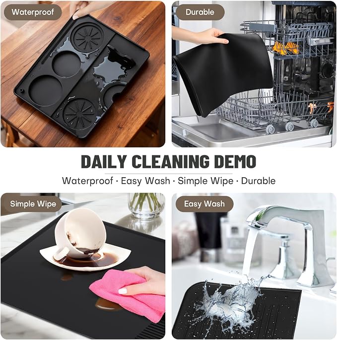 Silicone Coffee Mat Compatible with Ninja Luxe Espresso Coffee Machine ES601/ES701 & Most Home Espresso Machines - 23"x15" Anti-Slip Heat-Resistant - Maker Bar | Tamping Mat | Top Mat (3-in-1)
