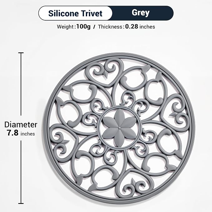 SMARTAKE 6 Set Silicone Trivet Mats for Hot Dishes Pots and Pans (Grey) | Heat Resistant Pots and Pans Holders, Non-Slip Flexible Pads Coasters for Countertops Table, Modern Kitchen Decor Accessories
