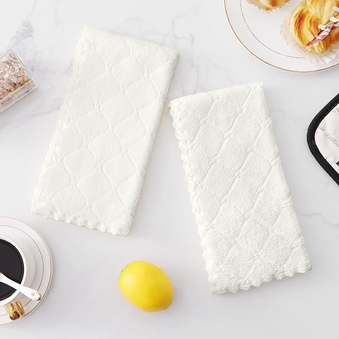 Homaxy 12 Pack Super Soft Absorbent Dish Towels, 10" x 20", White | Coral Velvet, Nonstick Oil Fast Drying Microfiber Cleaning Cloth, No Lint Dishcloths for washing and drying