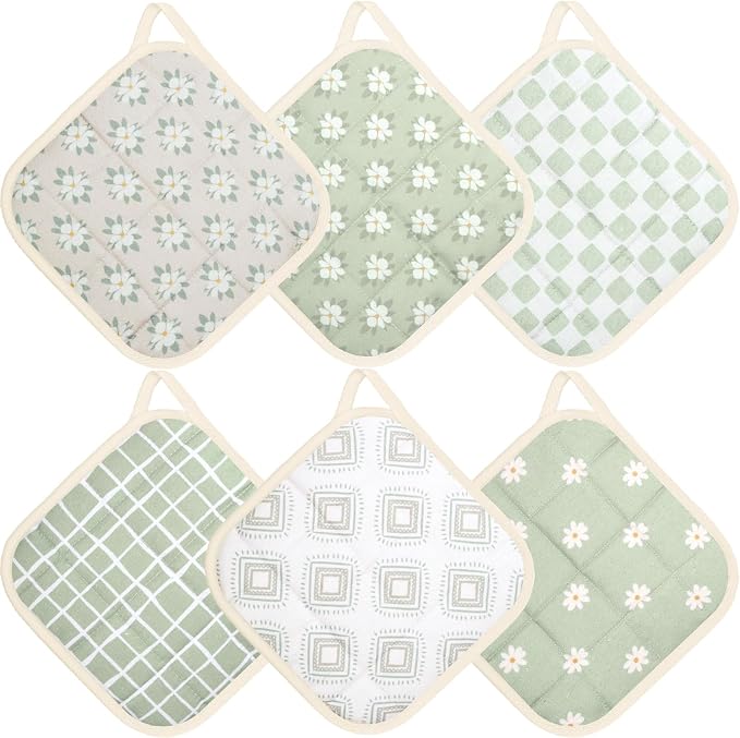 6 Pack Pot Holders 100% Cotton Heat Resistant Potholder, Machine Washable Pot Holder, Hot Pads, Table Pads for Cooking Baking (C)