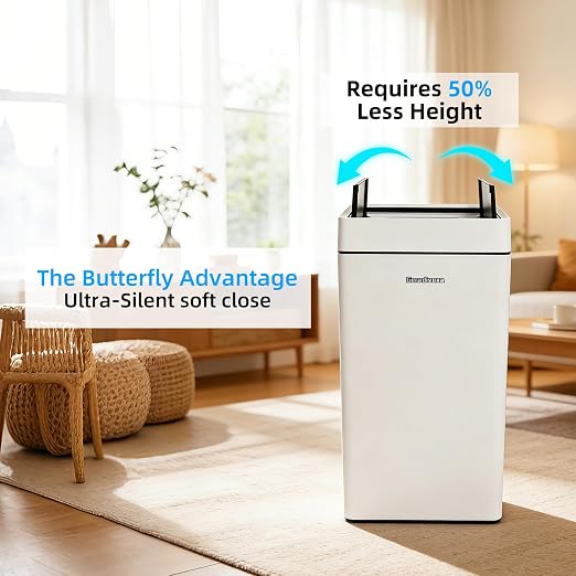 4.5 Gallon Slim Bathroom Touchless Trash Can, Automatic Smart Trash Can with Air-Press Bag Expander, Sensor Lid Waste Bin for Bedroom, Office & RV, White