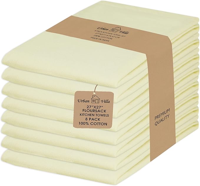 Urban Villa Kitchen Towels Cotton Dish Towels 27”x27” (Set of 8) Ivory