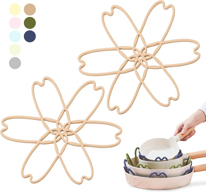 Silicone Pan Protectors for Stacking 2 Piece (Mocha Nude, L) | Pot Separators for Cookware, Prevent Scratch, Protect Coating, Dishwasher Safe, Multi-Purpose Heat Resistant Trivets