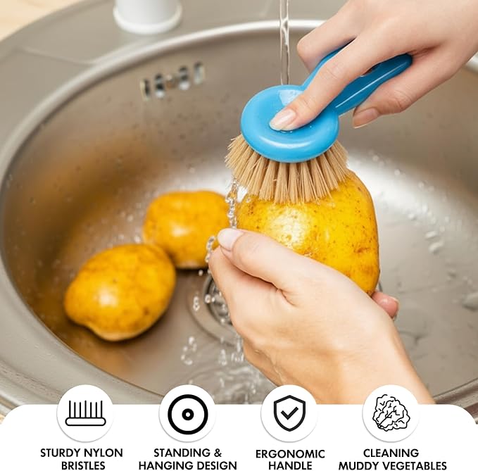 2PCS Vegetable Scrubber Brush, Standing Handle Nylon Bristles for Veggies