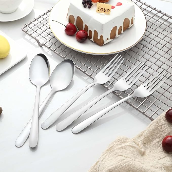 24 Pcs Forks and Spoons Silverware Set, Food Grade Stainless Steel Flatware Cutlery Set for Home, Kitchen and Restaurant, 12 Dinner Forks and Dinner Spoons, Mirror Polished & Dishwasher Safe
