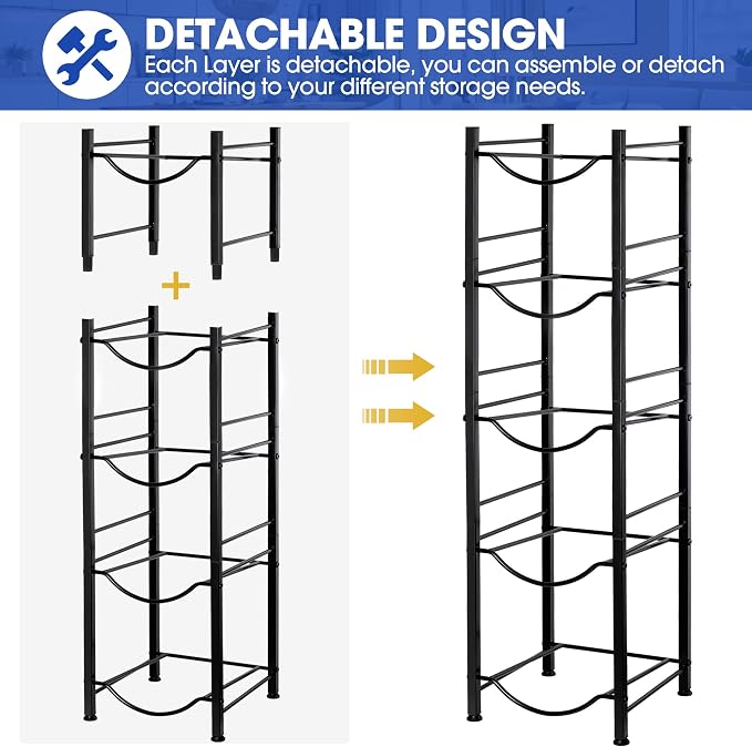 Klvied 5-Tier 5 Gallon Jug Rack, Heavy Duty | For 5 gal cooler jugs, kitchen/office/living room, floor standing, holds 5 bottles