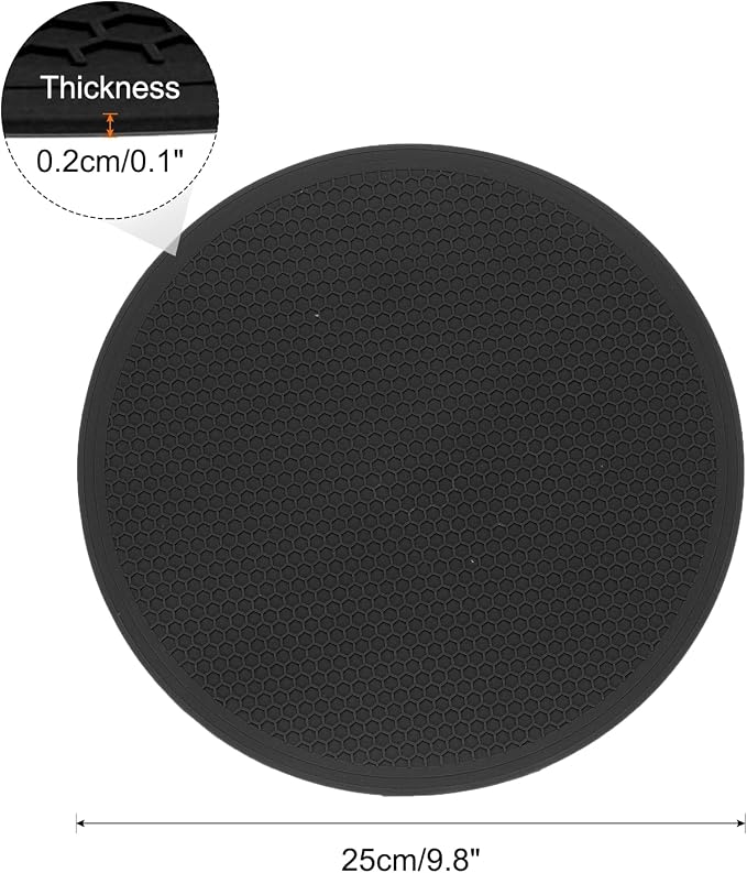 uxcell 2pcs Silicone Trivet Mats 9.8" Dia Round Non-Slip Silicone Pot Holders for Hot Pots and Pans, Heat Resistant Hot Pads for Kitchen Hot Dishes Table Countertops, Black