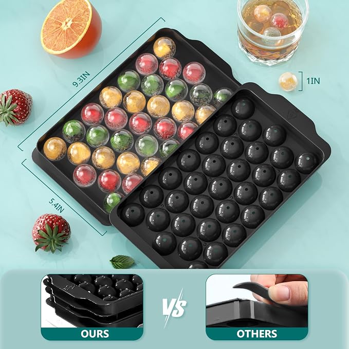 Optish Ice Cube Tray with Lid and Bin, 3 Pack Ice Trays for Freezer, 99 Pcs Round Ice Cube Mold, Ices Maker Bucket with Scoop for Cocktail, Coffee, Rv Accessories, Easy to Release (1 inch, Black)