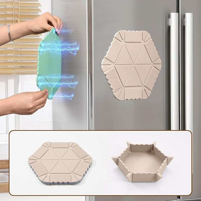Magnetic Silicone Trivet Mat - Heat Resistant Hot Pad for Hot Dishes, Pots & Pans, Non-Slip Table & Countertop Protector (Beige, Hexagon)