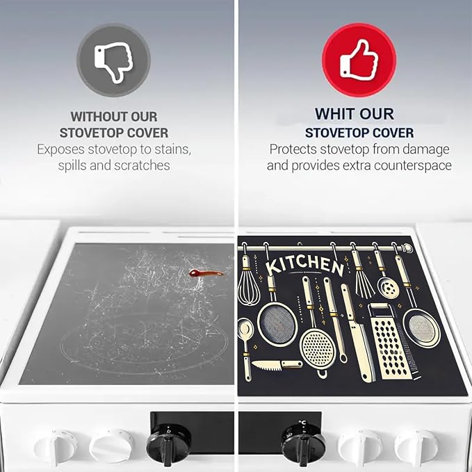 HOMETITUTE Stove Top Cover 28x20 Utensil Design Heat Resistant Mat