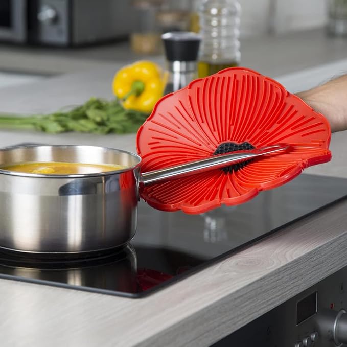 Poppy Red Food Safe Silicone Trivet - 6''/15cm - Withstands Temperatures up to 220°C / 428°F - BPA-Free, Plastic Free, Food-Grade Silicone - Microwave and Dishwasher Safe