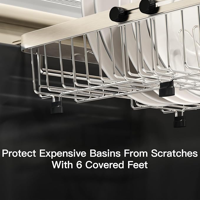 Dish Drying Rack Over The Sink with Utensil Holder | Expandable Stainless Steel Dish Drainer for Small Kitchen, Apartment, RV, Counter Space Saving, Perfect Fit, Rustproof