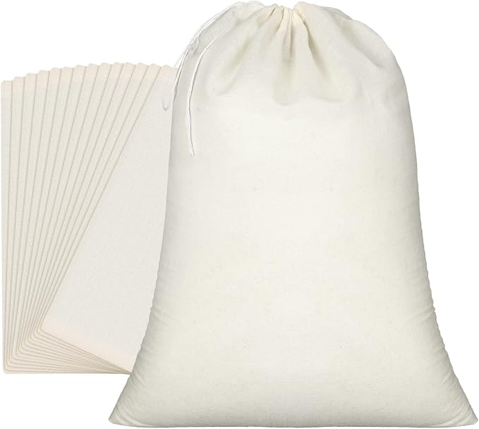Pangda 15 Pcs Muslin Bags 15 x 22 Inch Cloth Bags with Drawstring Large Storage pouches Bulk Cotton Reusable Grocery pouches DIY Craft Sachet for Party Wedding Home Storage