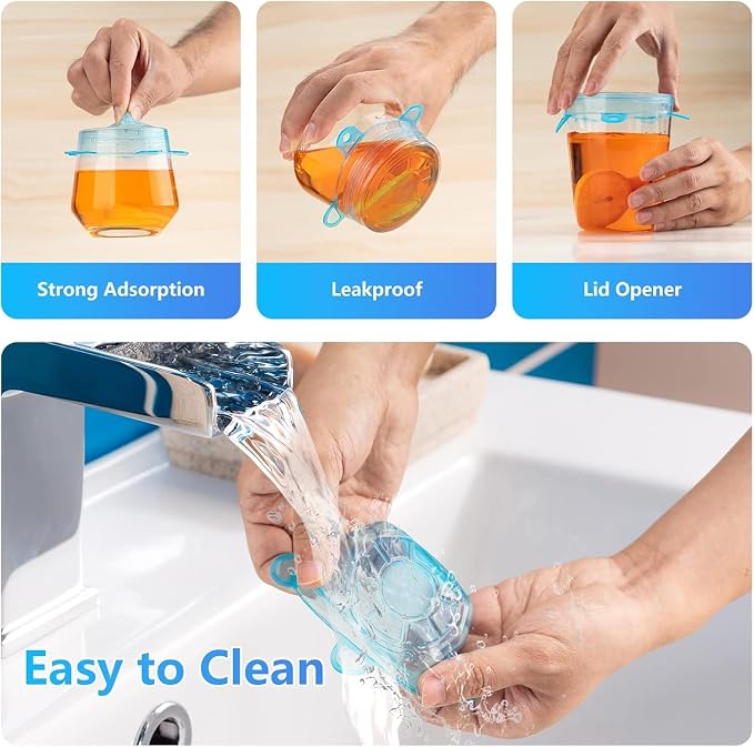 Small Silicone Stretch Lids, 12PCS 2.6"/6.5cm Reusable Silicon Covers | Zero Waste Container Lids for Jars Bowls Cups Bottles Cans | Blue & White