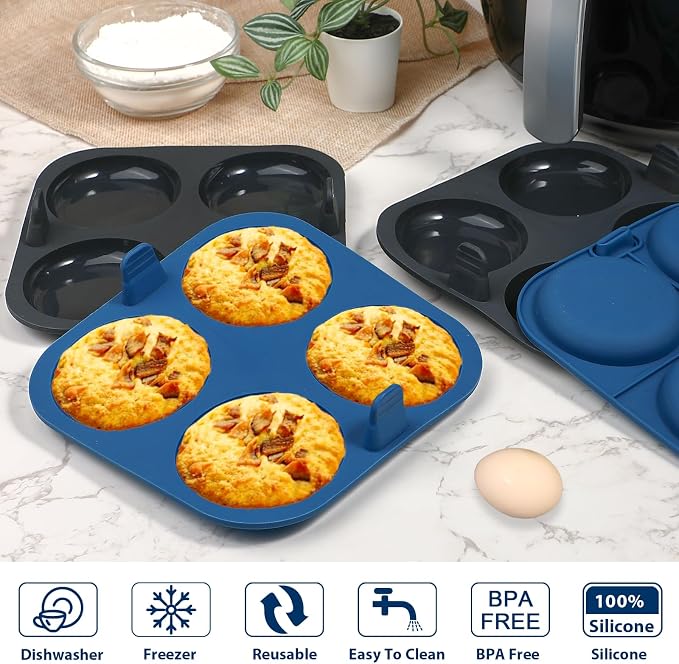 Webake Air Fryer Yorkshire Pudding Pan for Baking, Nonstick Silicone Yorkshire Pudding Tin with Handle, BPA Free Set of 4