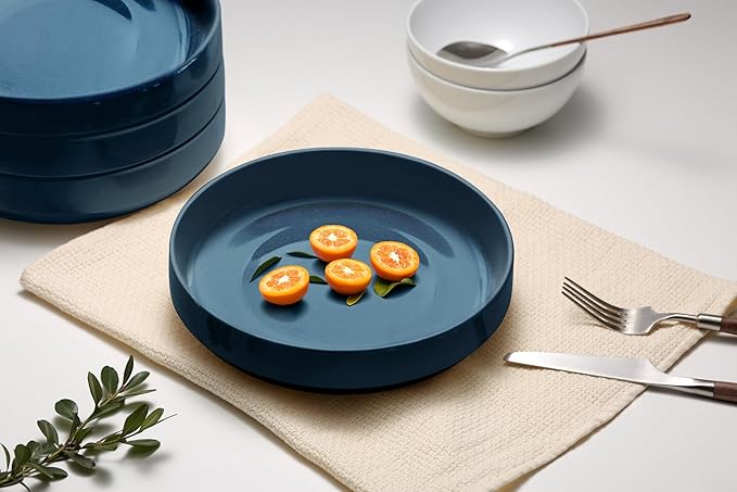 KooK Pasta Bowl, Bowl Plate, Low Bowl, Plate Bowls, Ceramic Large Shallow Bowls, Microwave and Dishwasher Safe, Great for Soups and Salads, Glossy Porcelain, 47 oz, Set of 4, Teal