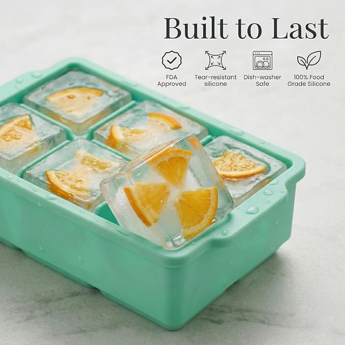 KitchFort® Large Silicone Ice Cube Tray (2-Pack) - 2" Big Ice Mold with Lid | Easy Release, Cocktail, Whiskey Ice Cubes Mold - Food Grade - Ice Cube Trays for Freezer - Stackable Silicone Ice Tray