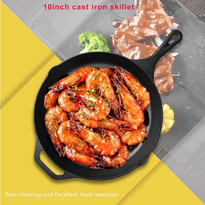 Cast Iron Skillet 3-Piece Set, Antirust Treated, Pre-Seasoned 6", 8", 10" Pans with Silicone Hot Handle Holder For Frying, Saute, Cooking, Oven, Grill
