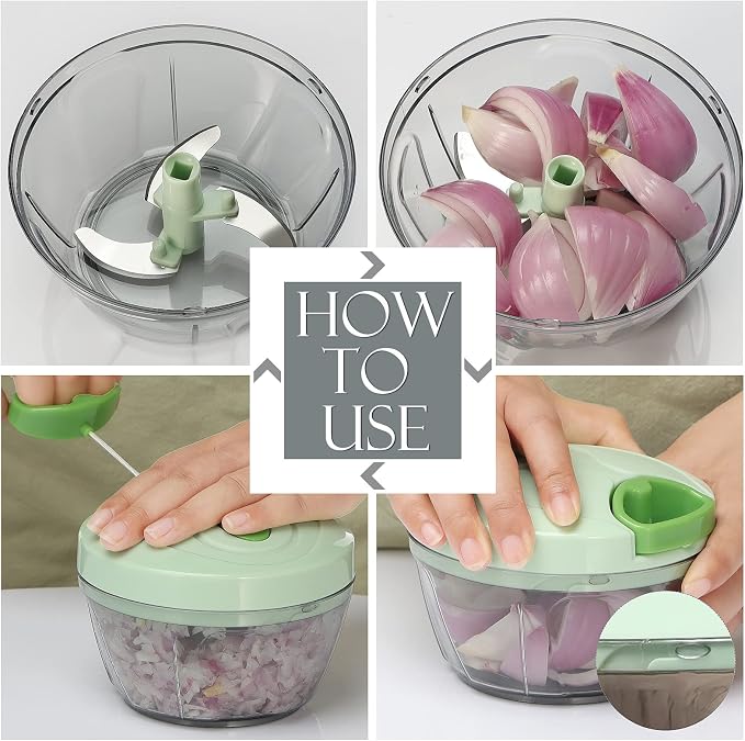 Ourokhome Manual Food Processor Vegetable Chopper, Portable Hand Pull String Garlic Mincer Onion Cutter for Veggies, Ginger, Fruits, Nuts, Herbs, etc., 500ml, Green