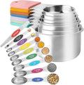 Magnetic Measuring Cups and Spoons Set of 16, 7 Stainless Steel Measuring Cups, 8 Double-Sided Measuring Spoons with 1 Leveler, Color Coded Handles, Dual Markings for Dry and Liquid Ingredients