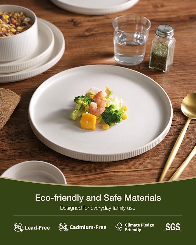 Famiware Star Stoneware Dinnerware Sets, 8-Piece Dishes for 4, Matte White | 7.5" Shallow Pasta Bowls & 10.5" Flat Dinner Plates, Everyday Dining, Chip & Scratch Resistant, Microwave & Dishwasher Safe
