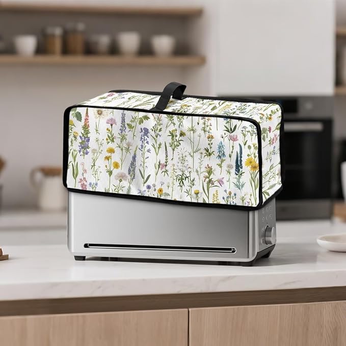 ZDCUSTOM Toaster Covers 2 Slice Wide Slot Fresh Cover for 2 Slice Slim Toaster, Fingerprint Protection & Heat-Resistant Long Slot Toasters Cover for Most Standard Toasters, Floral Leaf Print