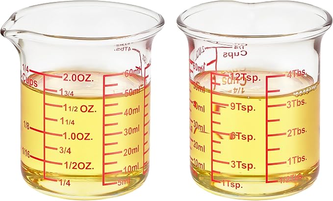High Borosilicate Glass Measuring Cup-V-Shaped Spout，Glass Measuring Beaker for Kitchen or Restaurant, Easy to Read, 60 ML (2 Oz)-Pack of 2