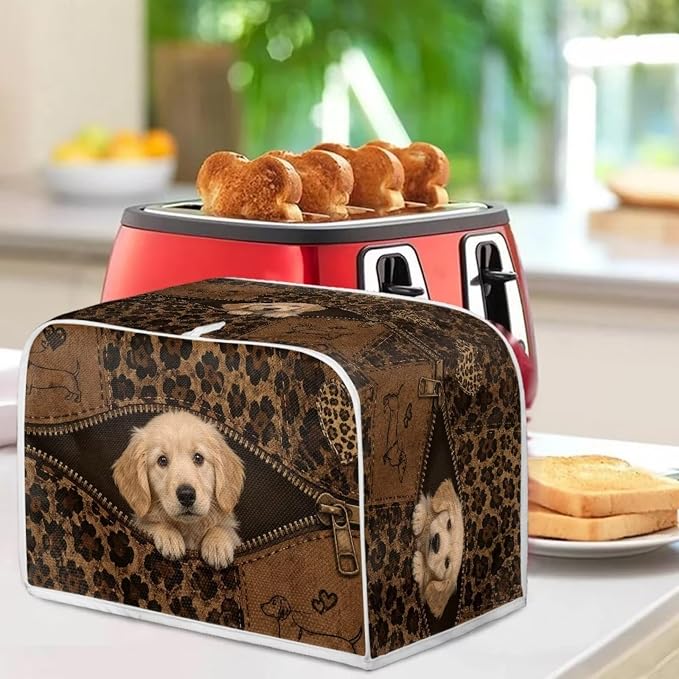 Golden Retriever Print 2 Slice Toaster Cover Anti Fingerprint Toaster Oven Dust Cover Leopard Print Small Kitchen Appliance Dust Covers, Kitchen Decorations