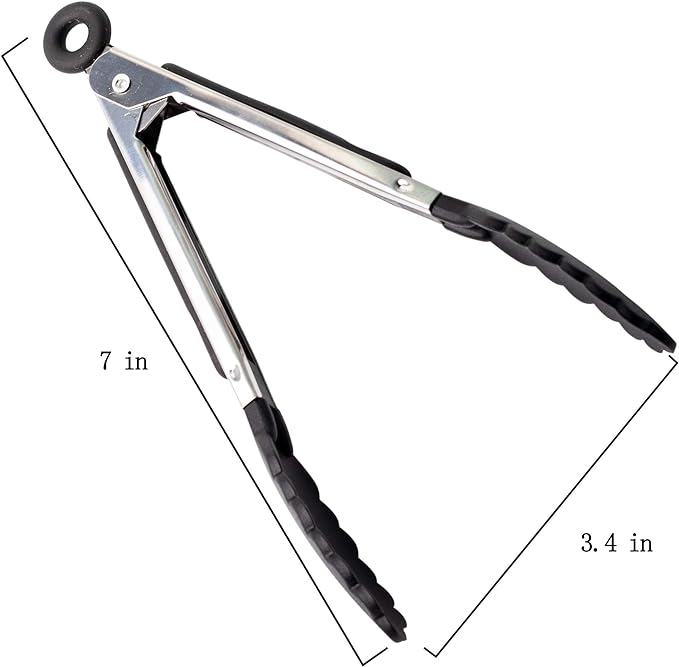 7 Pack Kitchen Tongs Set 7-Inch Color Mini Small Food Tongs with Stainless Steel Silicon Handles and Nylon Tips Heat Resistant Tongs for Cooking, Serving, BBQ, Grilling, Salad and More
