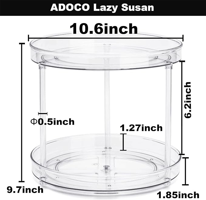 2 Tier Lazy Susan Organizer D:10.6 Inch | Clear Makeup Skincare Organizer for Vanity, Bathroom Countertop Organizer, Spice Rack Organizer