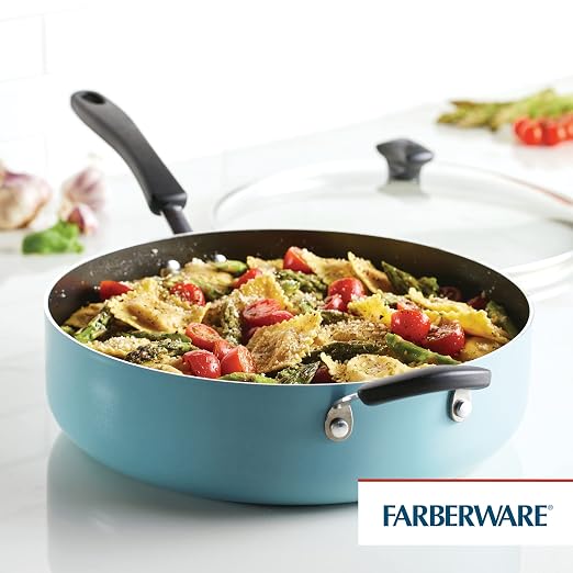 Farberware Cookstart DiamondMax Nonstick Jumbo Cooker with Lid and Helper Handle, Dishwasher Safe, 6 Quart - Aqua