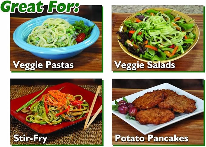 Veggetti Veggie Slicer, Dual Stainless Steel Blade Vegetable Cutter for Thick or Thin Noodle, Works with Zucchini, Squash, Cucumbers, Carrots, and more, 2.76"L x 2.76"W x 6.32"H, White