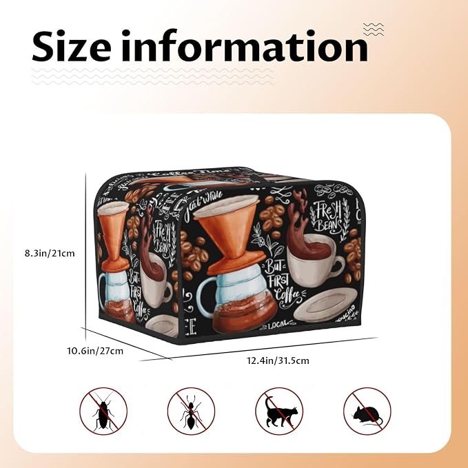 Toaster Cover 4 Slice with Coffee Pattern Dustproof Bread Maker Cover Fingerprint Bakeware Protection Wide Slot Toaster Bag Reusable Kitchen Small Appliance Cover
