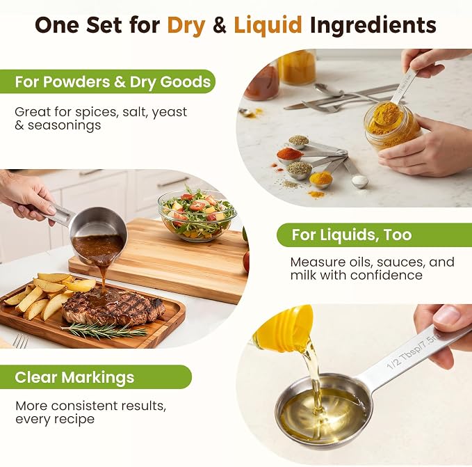 13PCS Measuring Cups and Spoons Set, Premium Heavy Duty Steel Measuring Spoons Cups Set with Metric and US Measurements, Set for Measuring Dry and Liquid Ingredients
