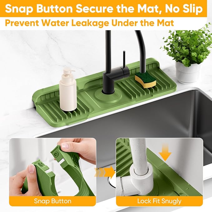 14.6 inch Faucet Mat for Kitchen Sink Splash Guard[7° Slope Fast Self-draining][Snap Lock Fit]Kitchen Sink Faucet Mat Splash Guard Kitchen Sink Area Water Splash Guard Behind Faucet Draining Mat